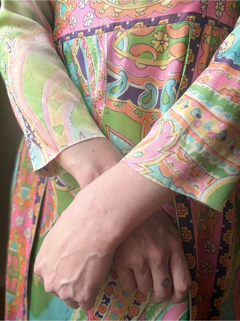 Vintage 60s Psychedelic Maxi Dress | Mod Paisley Empire Waist Gown | Size M - Picture 9 of 12